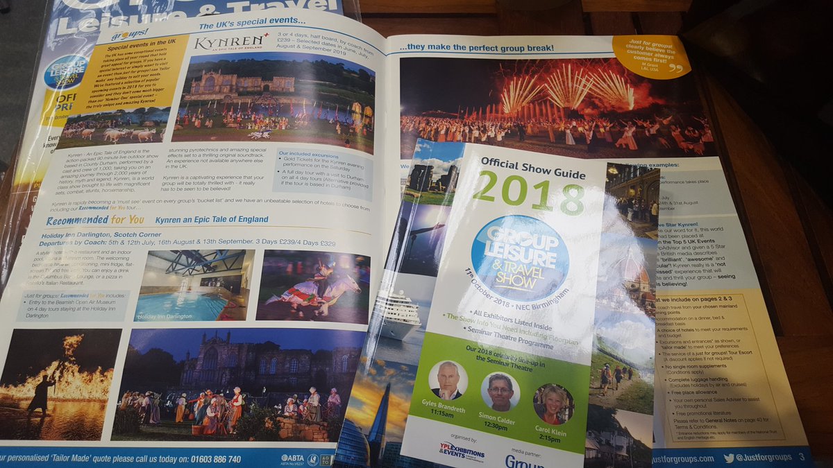 Huge thanks to one of our newest partners <a href="/UKHolidayGroup/">The UK Holiday Group</a> <a href="/Justforgroups/">just for groups!</a> for featuring of Kynren today <a href="/GroupLeisure/">Group Leisure & Travel</a> everyone had a copy of us in their hands! 😍