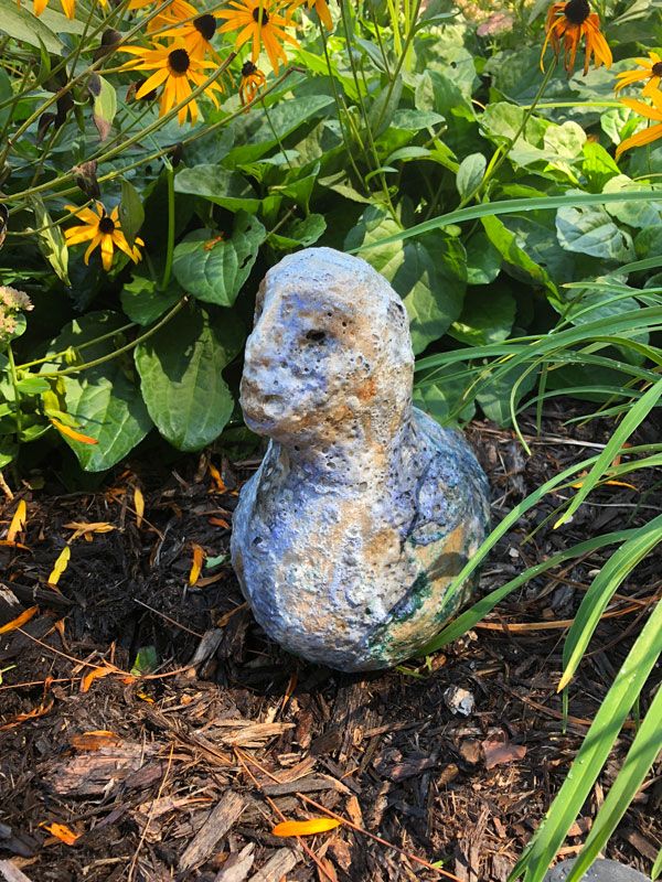 I always love Mark Chatterley's work.  His view of the world is always intriguing. What do you call this? man? duck? #c2cgallerysculpture #clay #chatterleysculpture #creativelife #interiordesign #yardsculpture #landscaping