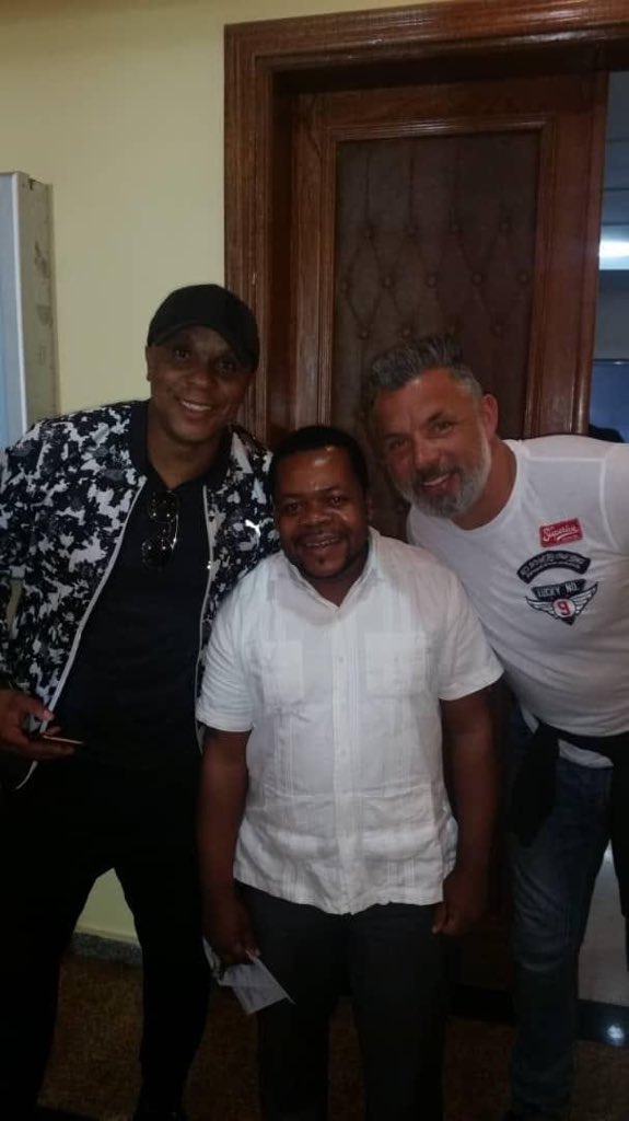 Soccer_Laduma's tweet photo. Doctor Khumalo and Mark Fish travelled to Equatorial Guinea to participate in a friendly Africa All Stars match to commemorate the country’s 50 years of independence. https://t.co/8mlsDSIZOV