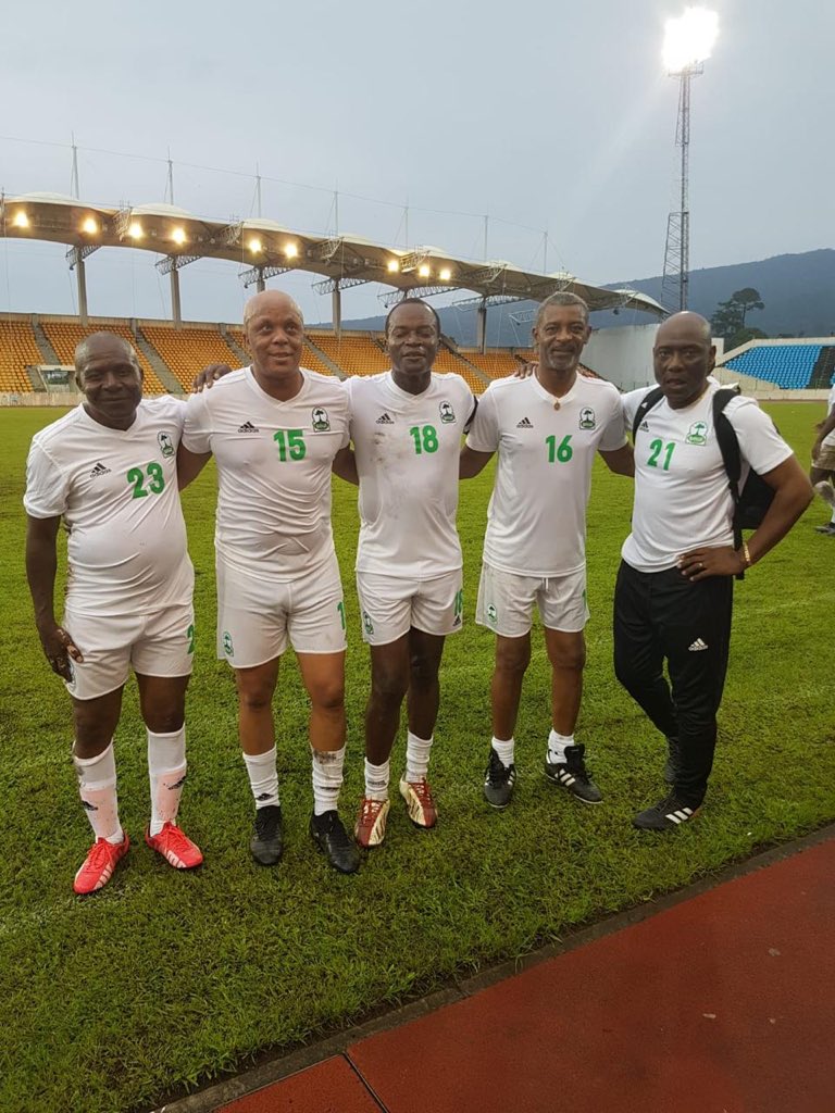 Soccer_Laduma's tweet photo. Doctor Khumalo and Mark Fish travelled to Equatorial Guinea to participate in a friendly Africa All Stars match to commemorate the country’s 50 years of independence. https://t.co/8mlsDSIZOV