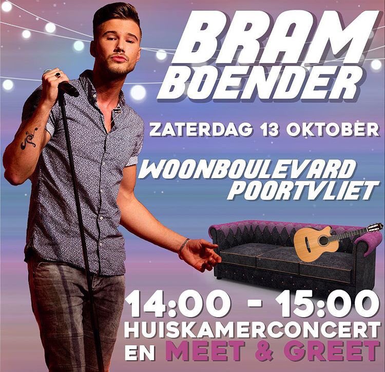 RETWEET
@bramboender_HOT heeft zaterdag middag een optreden + Meet &amp; Greet bij Woonboulevard Poortvliet