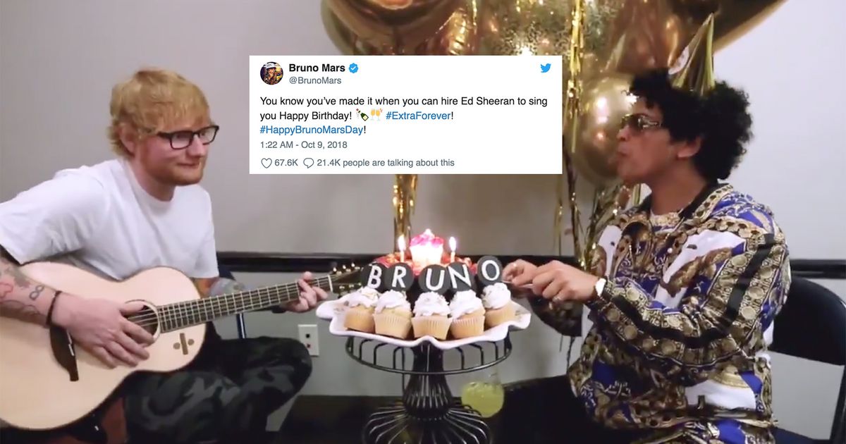 Ed Sheeran adds a twist to the happy birthday song for Bruno Mars\ big day  