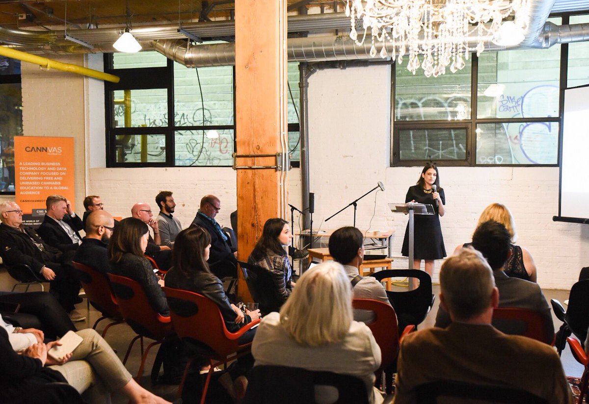 Our VP of Research, Michelle Arbus presenting the 50+ research on #medicalcannabis @bofc_canada 
#greenandsilver