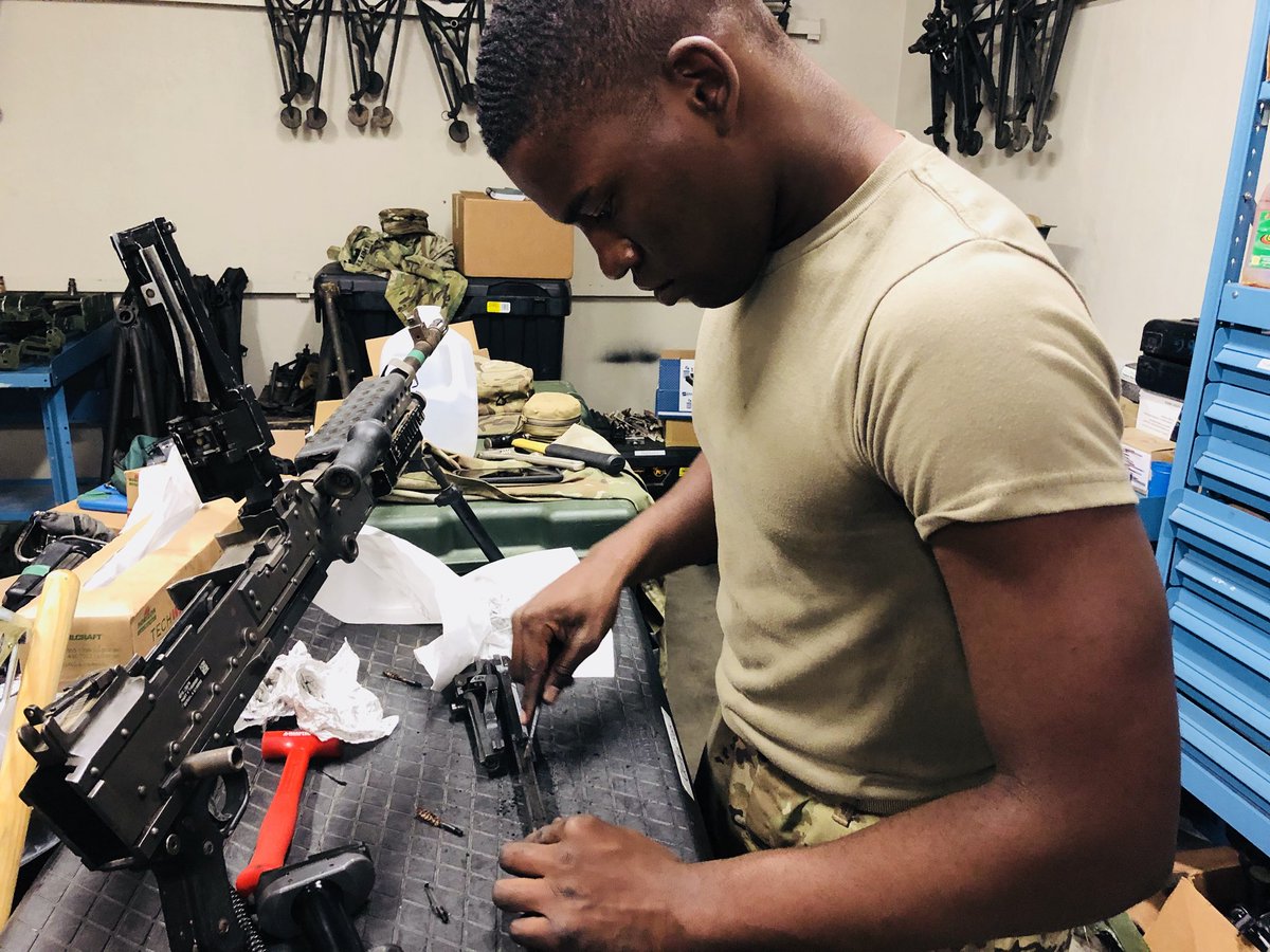Phoenix80829516's tweet photo. “Readiness for opportunity makes success. Opportunity often comes by accident. Readiness never does.” - Sam Rayburn 

Fight Tonight won’t wait for a service schedule. Phoenix Soldiers clean crew served weapons to make sure we are ready and lethal now. @RealRedKnight6 @assurgam6 https://t.co/jfF5ueO28k