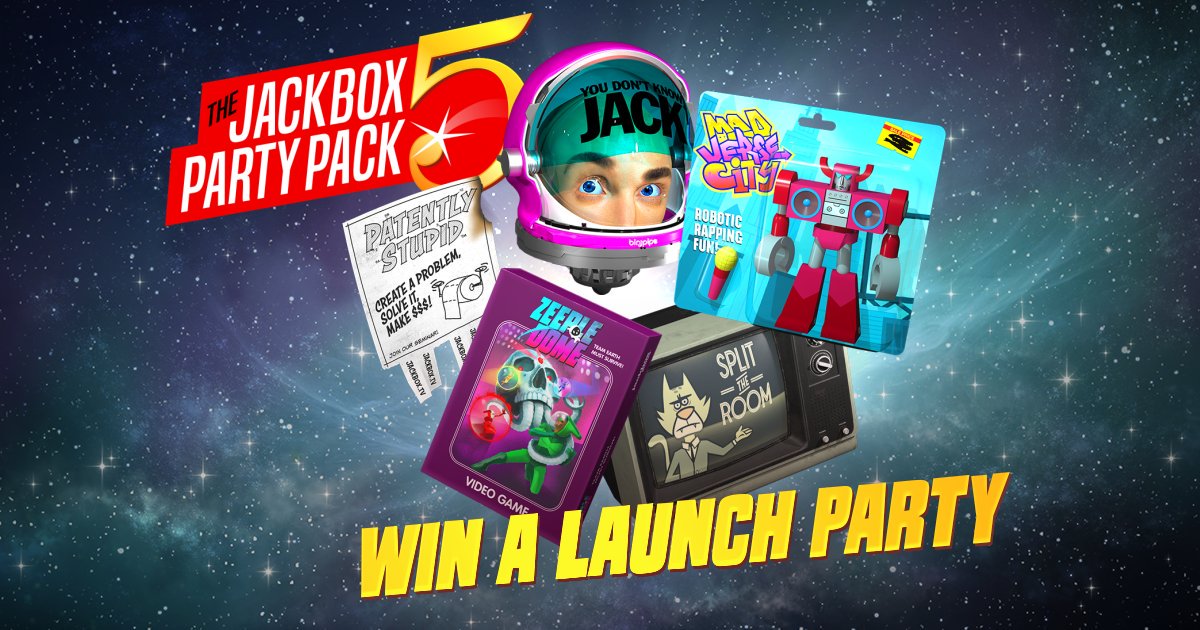 jackboxgames's tweet photo. Tag the crew you're playing The Jackbox Party Pack 5 with on 10/17 &amp; you'll be entered to win a $200 Visa card and five Party Pack 5 Steam codes for your launch party! Then RT to be entered again! 🚀
Official rules: https://t.co/EkvLifYQyD https://t.co/cWQWla50tj