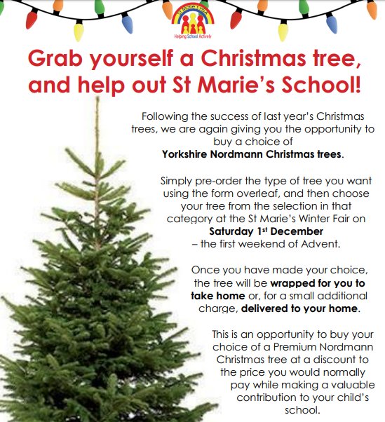 st_maries's tweet image. Please order your Yorkshire Nordmann Christmas tree from us and raise much needed funds for school. Orders by 26th Oct. Please support us if you can. st-maries.sheffield.sch.uk/index.php/ours…