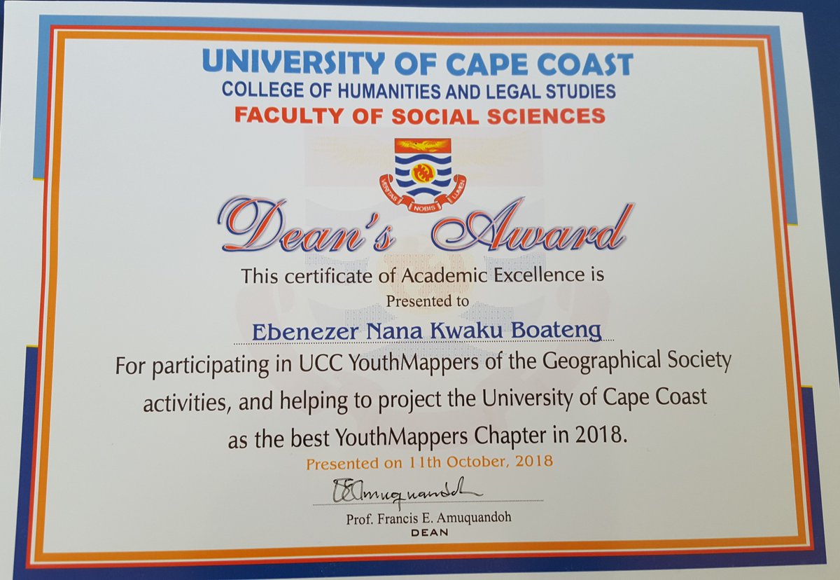 YouthmappersUCC's tweet photo. The UNEXPECTED happened today!

We were awarded by our Dean of Faculty for being a productive student group.

The Dean had read all our blog post on the @tropicalsoylab project and awarded each member of that team.

WOW!

@youthmappers @geocruizer @USAIDGeo https://t.co/ufyroBiVsp