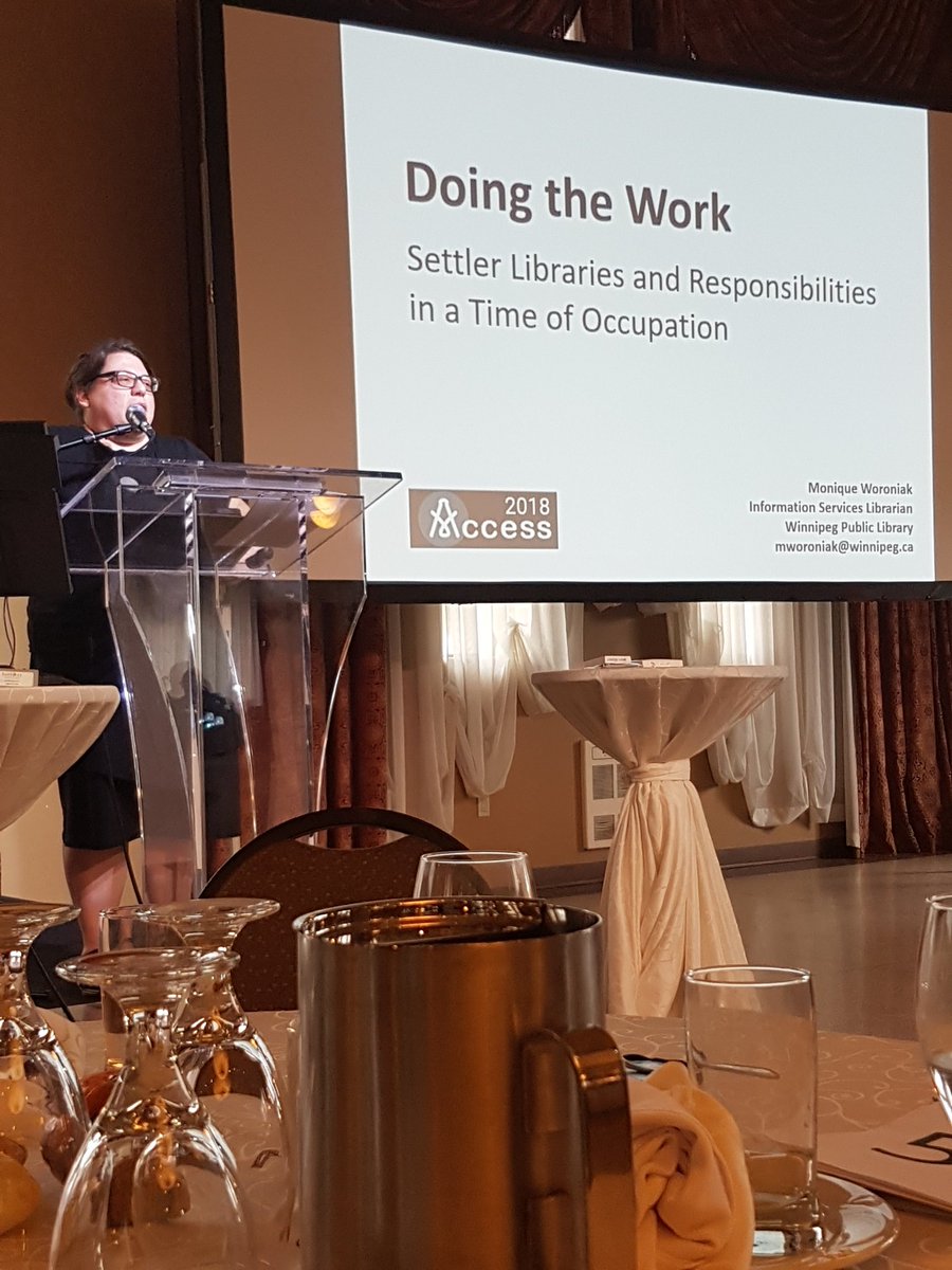 AccessLibCon's tweet photo. We're excited to have Monique Woroniak here for our Dave Binkley Memorial Lecture speaking on Doing the Work: Settler Libraries and Responsibilities in a Time of Occupation #accessYHM https://t.co/qENZtZDArz
