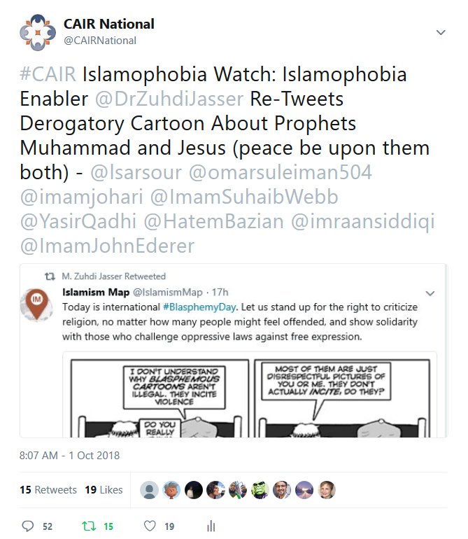 CAIRNational's tweet photo. Islamophobia Network puppet Dr Zuhdi "Distributor of Anti-Prophet Muhammad Cartoon" Jasser @DrZuhdiJasser retweets conspiracy theory that possible #KSA murder of #JamalKhashoggi was a "Erdogan/Qatar info op" after participating in #blasphemyday &amp; expressing support for @SebGorka. https://t.co/Yn6r4PzXCM