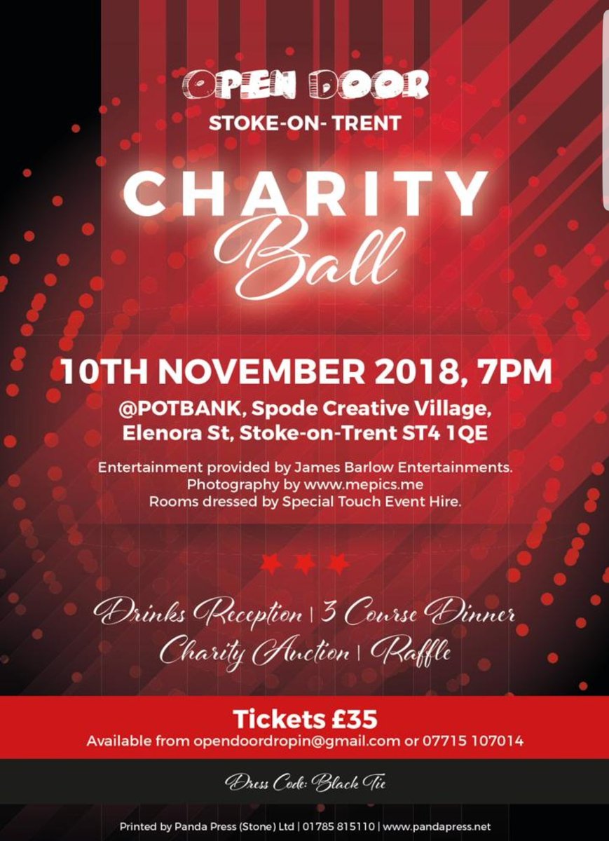 Tickets are selling like hot cakes for our charity event in Stoke. Be quick. The @POTBANK_Cafe has accomodation too. And they are offering some fabulous rates to guests attending the Charity Ball.
