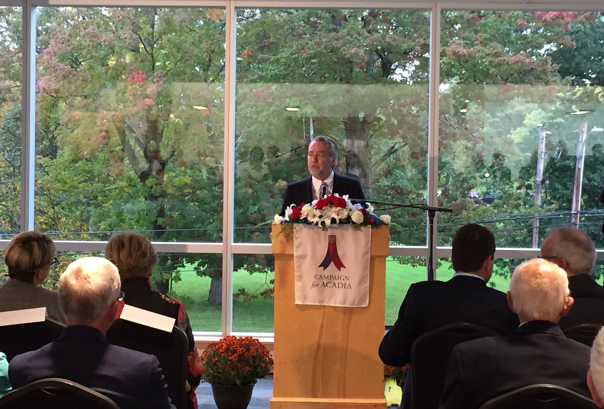 Rod Morrison, VP of Advancement at Acadia welcoming everyone to the David Heustis Innovation Pavilion for the launch of #CAMPAIGNforACADIA