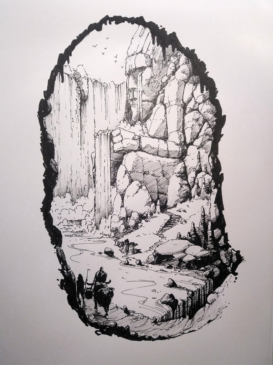 tomegan_art's tweet photo. #inktober #inktober2018 10.#flowing #waterfalls #caves #ancientstructure #watercarrier https://t.co/rLewZb3Yvr