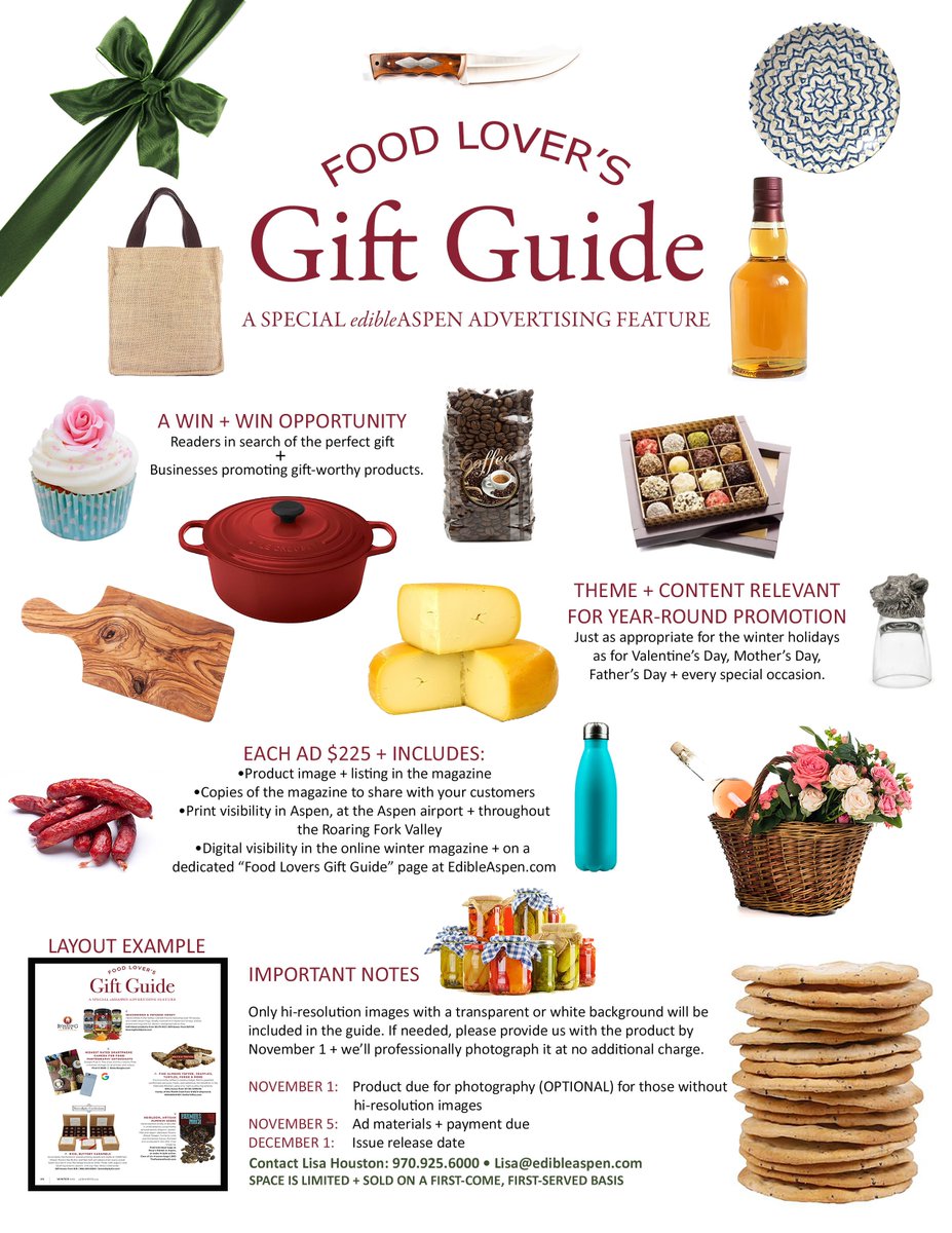 LET US PAIR YOU UP: Businesses promoting gift-worthy products + Readers in search of the perfect gift! goo.gl/8YF27j #foodlovers #giftguide #giftideas Create new fans in #Aspen