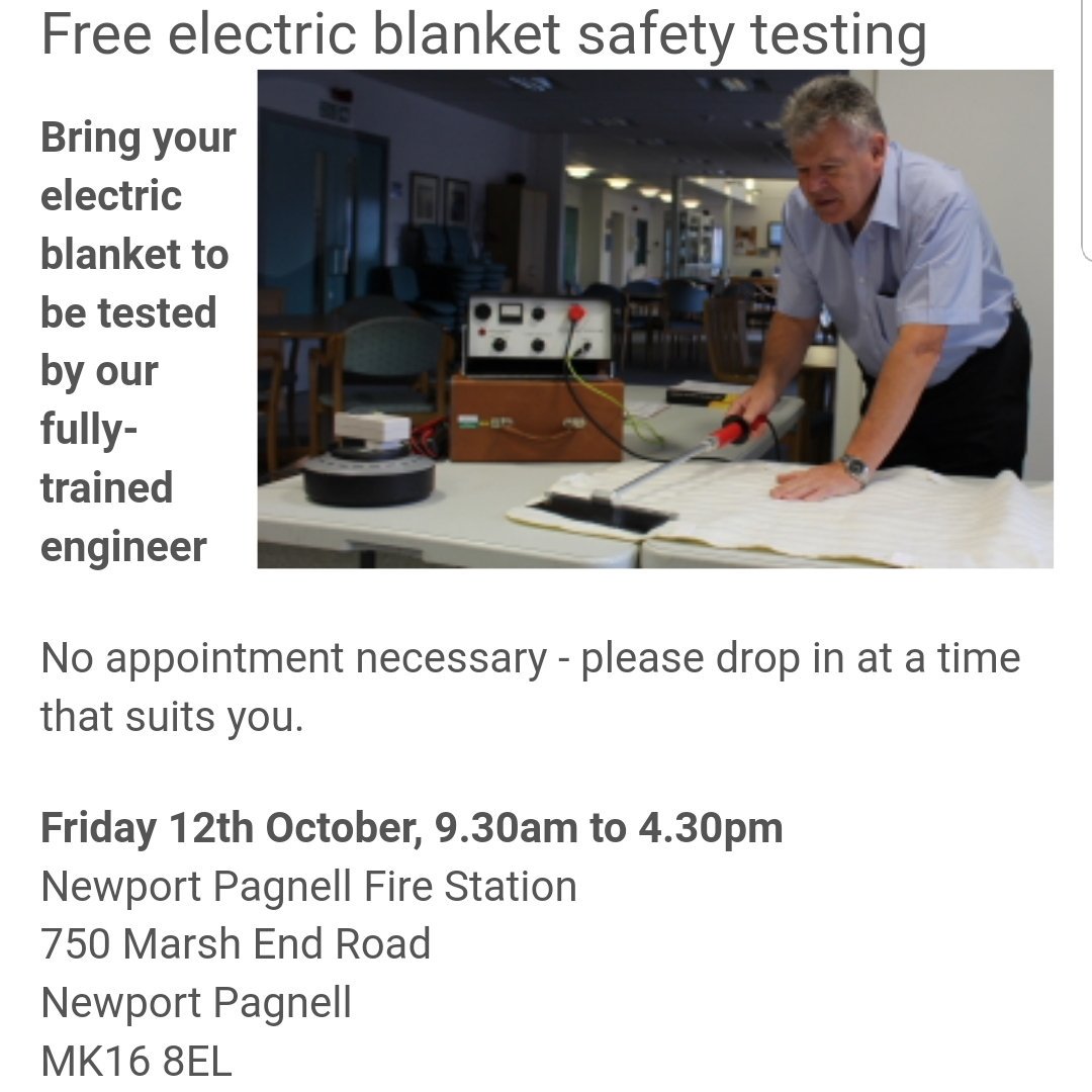 If you have an electric blanket, bring it along tomorrow to our station to have it tested for free. No appointment necessary
@Bucksfire