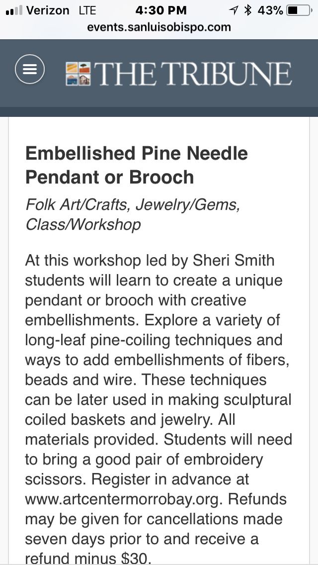 sheriholgate's tweet photo. Art Center At Morro Bay. Learn to make pine needle baskets with Sheri Smith https://t.co/qjdU1yTGvr