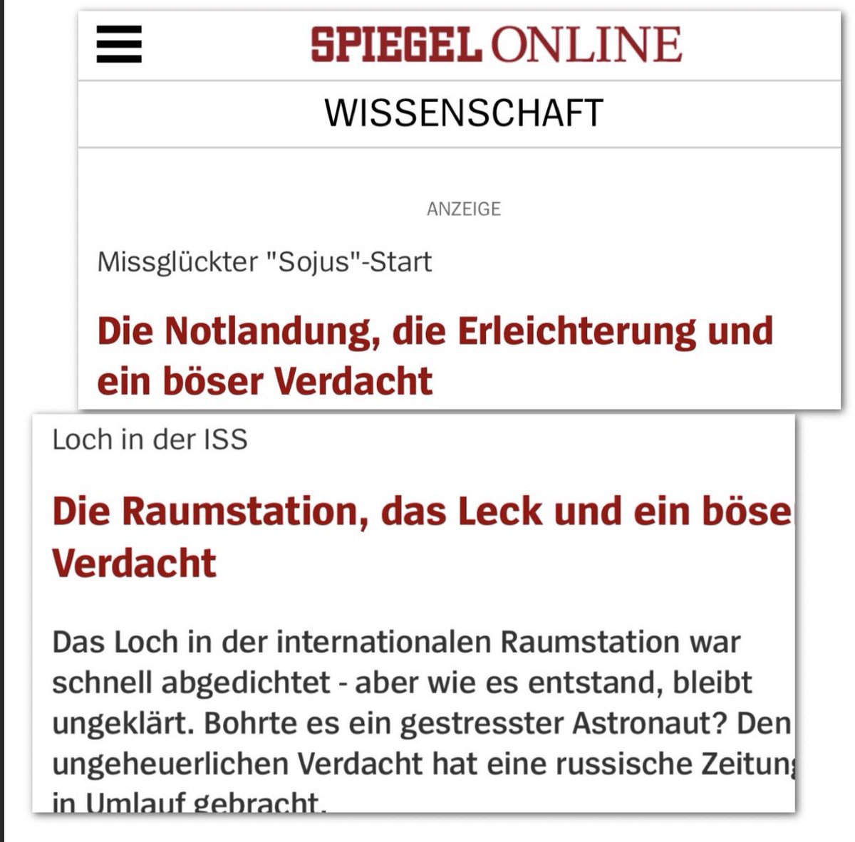 SLowenherz's tweet image. Die #ISS, der #spiegelonline und ein böser Verdacht. #schlechteSchlagzeilen #Soyuz