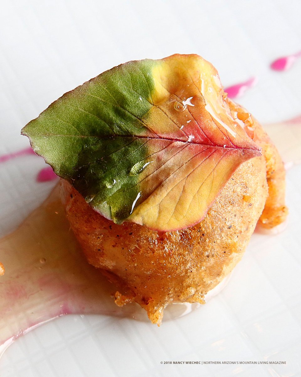Edible fall color on a corn fritter at Enchantment Resort's Che Ah Chi. This beauty and more in the November issue of Northern Arizona's Mountain Living Magazine <a href="/NAZMntLiving/">NAZ Mountain Living</a>