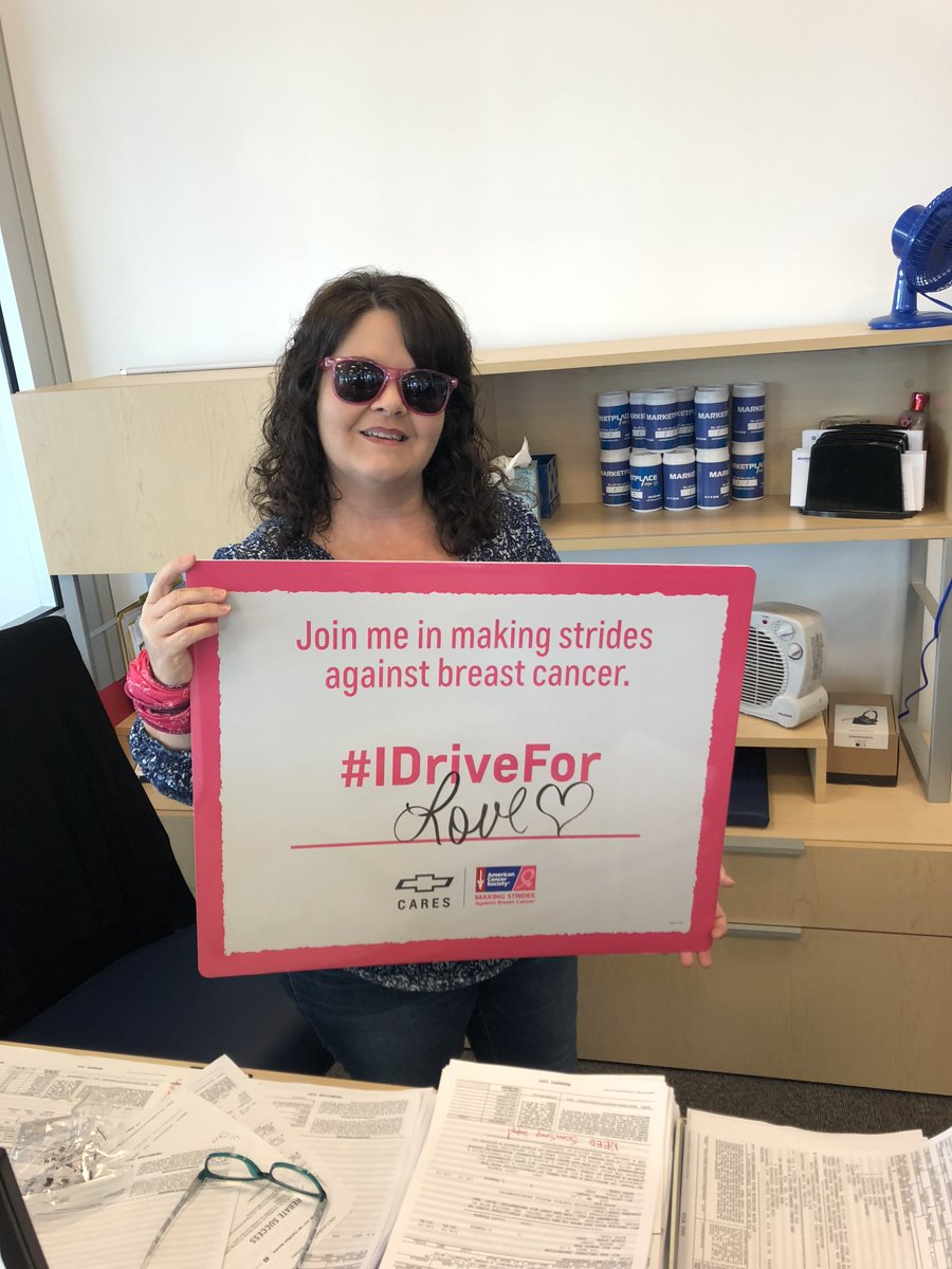Every time #IDriveFor is used on Twitter, Chevy is donated $5 to Amercian Cancer Society. Help us make a difference one tweet at a time! Beat Breast Cancer! #marketplacecares #IDriveFor #breastcancerawareness