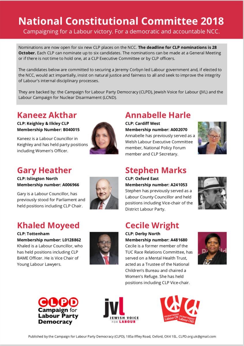 LabLeftAlliance's tweet photo. It's always a shame when the @UKLabour left can't agree a joint slate, but no one has a veto on our candidates. We're backing these LP members in the upcoming National Constitutional Committee (NCC) elections. Time is short, so please do your best to get nominations for them. ✊ https://t.co/M1CqPoLcIM