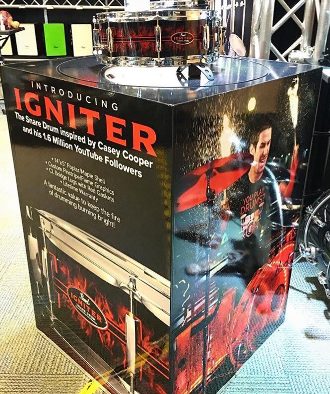 #tbt to the time our dude <a href="/coop3rdrumm3r/">Casey Cooper</a> added a little 🔥+ 💧 to his <a href="/PearlDrumCorp/">Pearl Drums</a> /drumlite setup! 

Flash forward a bit and now this pic is the flagship image to his own signature igniter snare!