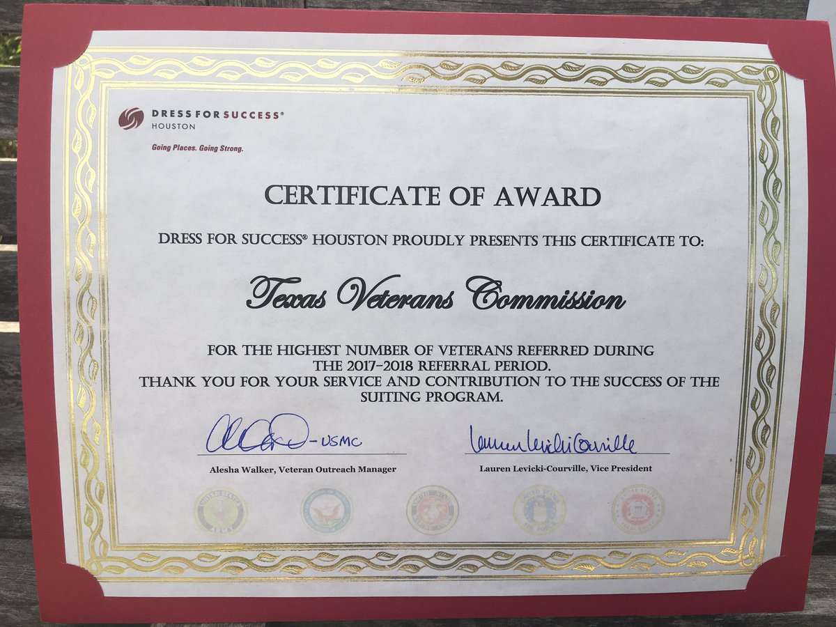 TxVeteransRoc4's tweet photo. TVC Gulf Coast District VES is ~Dedicated to Service~ Motivated to Succeed! Round of applause for the referrals made to @DFSHouston. Keep up the good work team. #DressforSuccess #TxVets https://t.co/8EIX6ue4jz