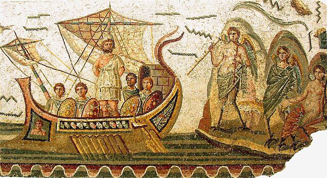Odysseus and the Sirens, Ulixes mosaic at the Bardo National Museum in Tunis, Tunisia, 2nd century AD