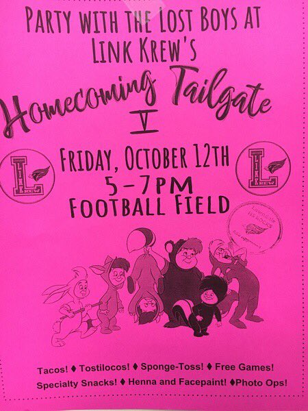 LWLinKrew's tweet photo. Don’t forget! Come support Link Krew for our 5th annual Hoco tailgate!! Lots of yummy food, games and prizes from 5-7pm! 😋😋 #theCVway #LawndaleLinKrew #lawndalehs https://t.co/5wVgDA2ql0