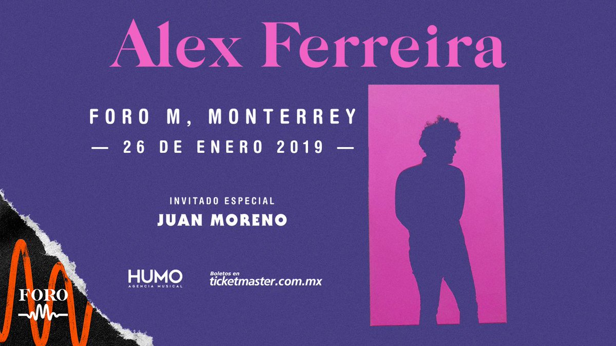 #MáquinadelTiempoLlévame al 2019 para ver a <a href="/ferreiralex/">Alex Ferreira</a> en Foro M este 26 de Enero, 20:30 horas. 

¡Compra tus boletos! 
🔺 En línea: bit.ly/AlexFerreiraFo…
🔺 En la taquilla de Auditorio Pabellón M (sin cargos por servicio). 
@AFerreira_Fans
