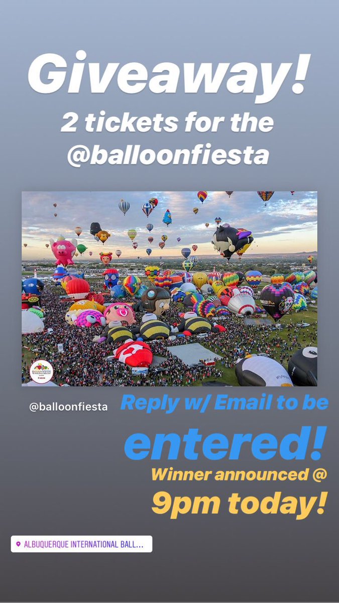 nmparkproject's tweet photo. *GIVEAWAY*

2 tickets for the ABQ Balloon Festival 

Reply w/ email to be entered or go to https://t.co/vlcVqdB8Il and sign up to be entered! #NewMexico #NMParkProject https://t.co/V3nbGFA7fX