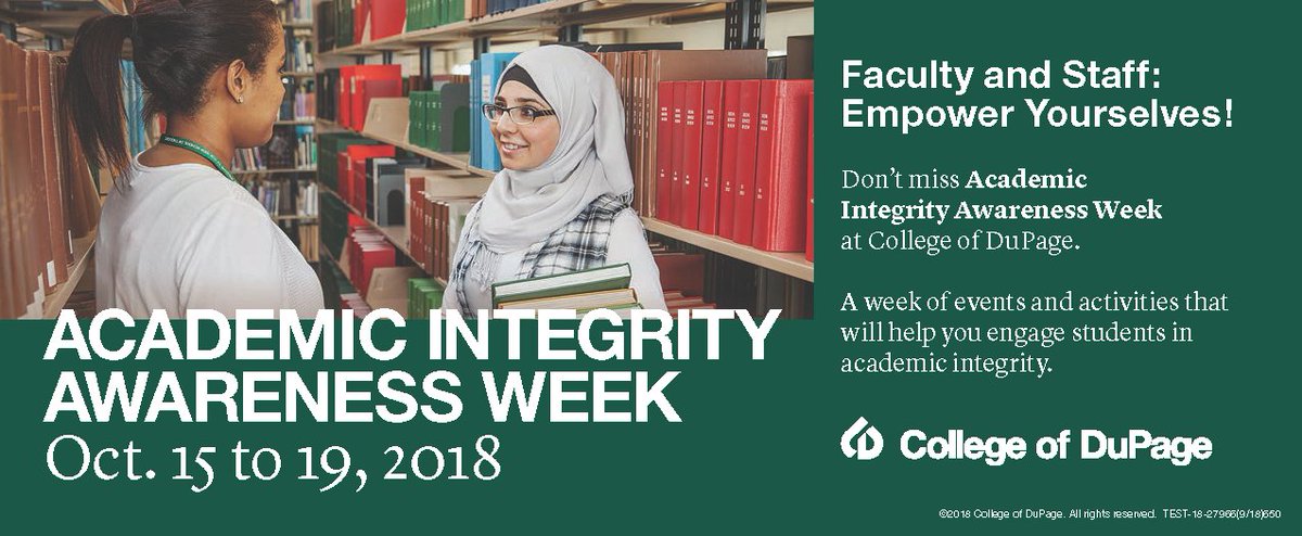 cod_testing's tweet photo. One week until the 1st Annual Academic Integrity Awareness Week at College of DuPage @cod_testing @CollegeDuPage #chapsdontcheat #AIDay https://t.co/PvalpZaQW9