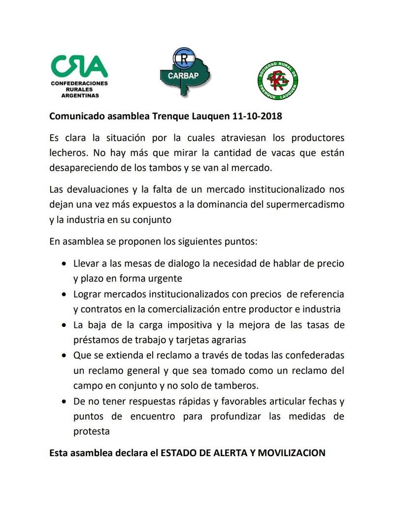 ProvinciaRural's tweet photo. #TrenqueLauquen Con una gran respuesta de productores y diferentes sectores del campo, se llevó a cabo la #Protestalechera en dicha ciudad. De igual manera en General Rodríguez. #Lecheria Cc @AnPasserini https://t.co/HYHDrluwqN