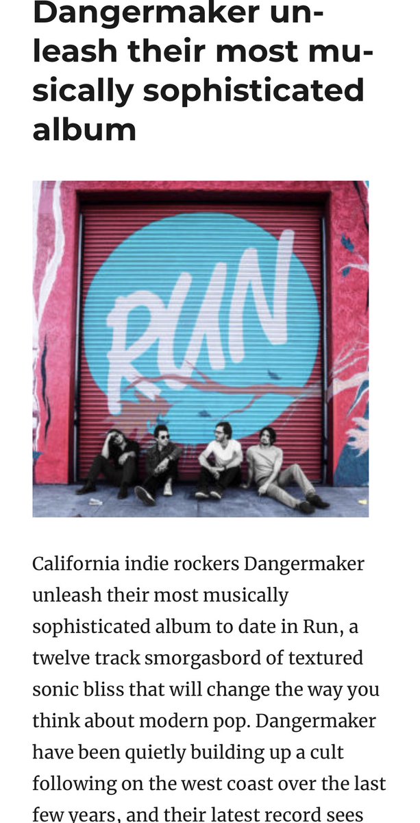 Dangermaker's tweet photo. Nice words rolling in on the new album, words like βsophisticatedβ and βsmorgasbordβ, which are words not usually found together. Check out our sophisticated smorgasbord in the link π¨π»βπ³
π https://t.co/Dg4fRIrJJZ
#dangermaker #dmrun #indie #rock #pop #dance #electronic #music https://t.co/siMiAGOx7S