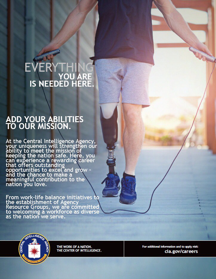 CIA logo and person with prosthetic leg jumping rope, demonstrating CIA's commitment to inclusion.