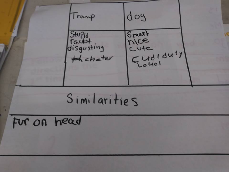unwrittnhistory's tweet photo. A teacher friend sent me this pic. Her kids chose their own compare and contrast topic. I think they #nailedit (yes, this is real)
#kidsrock
Can we get a #dogpresident instead of Trump? I think the dog sounds way more qualified. https://t.co/gPUzvllp13
