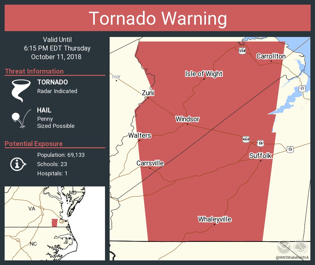 טוויטר \ NWS Wakefield בטוויטר: "Tornado Warning including Suffolk VA,...