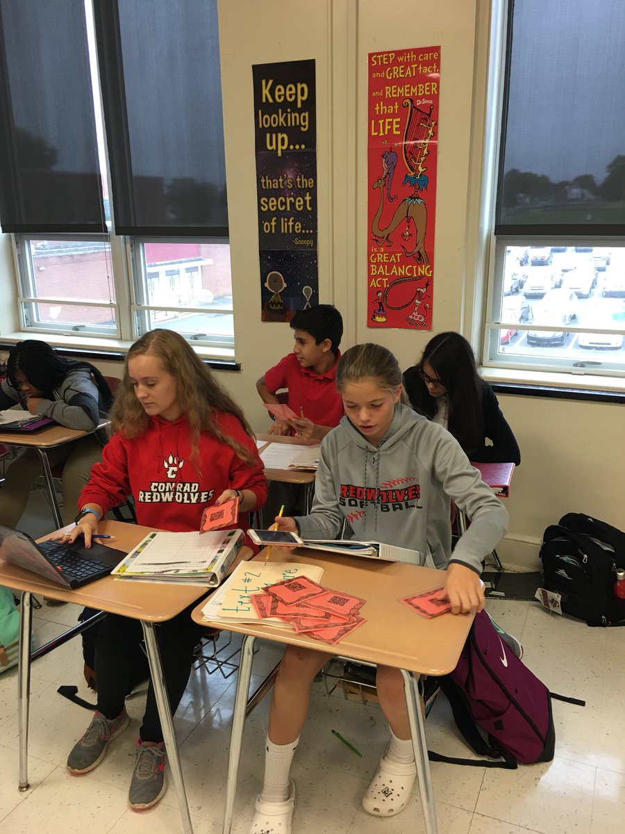 Mrs_FanelliCSS's tweet photo. Station Rotation with QR codes-text structure and verbals 👍🏻#8thgraderocks #mrsfanelli322 @ConradRedWolves https://t.co/6LqbQ3aS5K