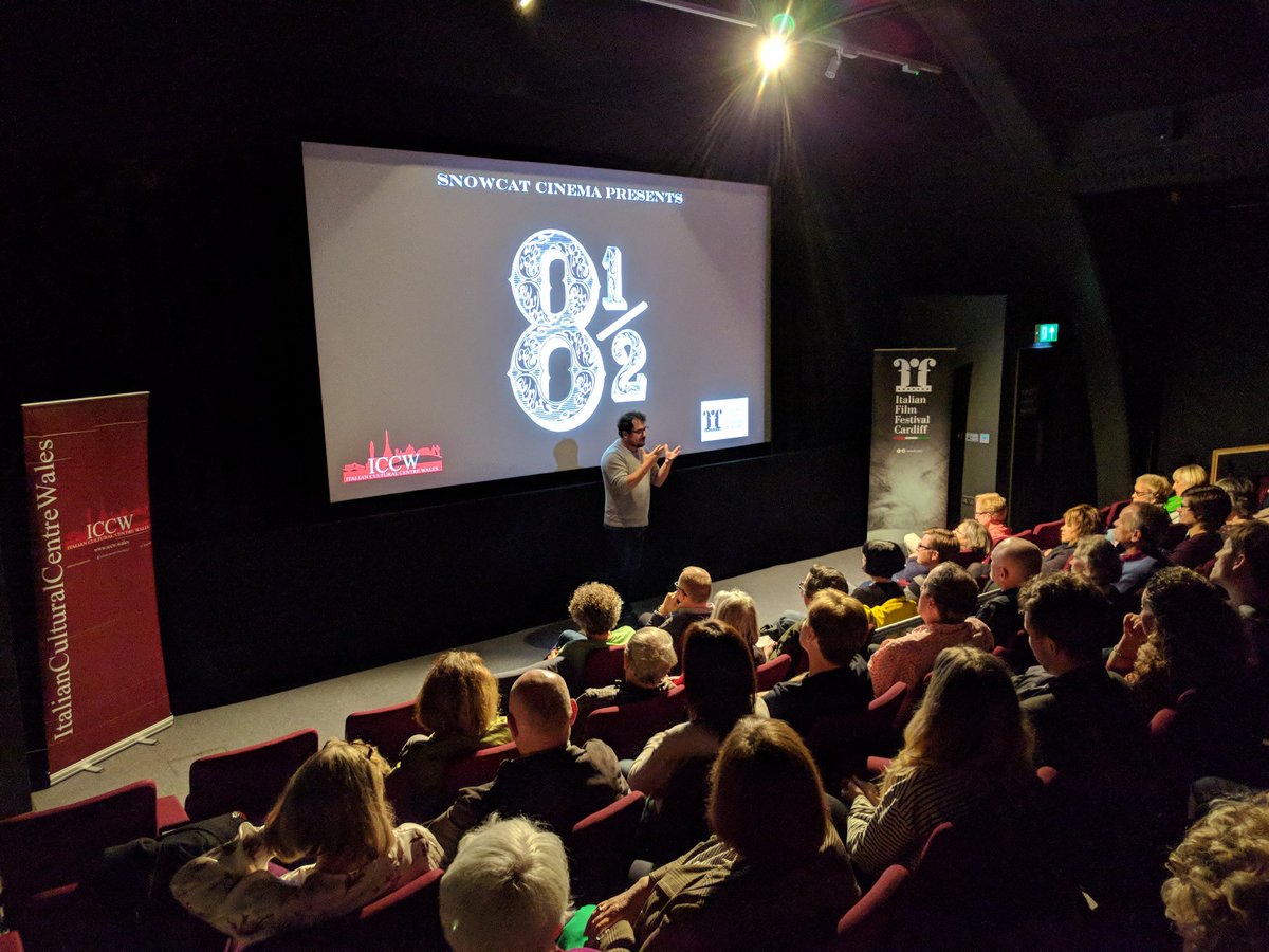 #Fullhouse for our film tonight 8 e 1/2. Grazie mille, Diolch, Thank you @SnowcatCinema for supporting #IFFC2018. We love doing cultural 'business' with you ❤️ #italianfilm #FELLINI @Buzz_Magazine @chaptertweets @WoiC @CardiffTimes   @cardiff_events @CreativeCardiff