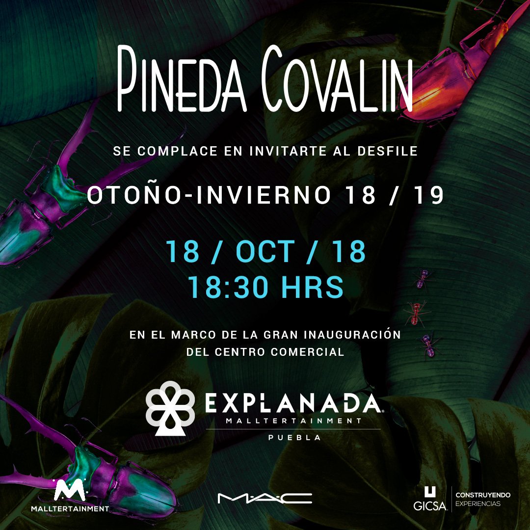 Diseño y elegancia llegará a la gran inauguración de #ExplanadaPuebla con @pinedacovalin ¡No te lo pierdas! #EsMalltertainment