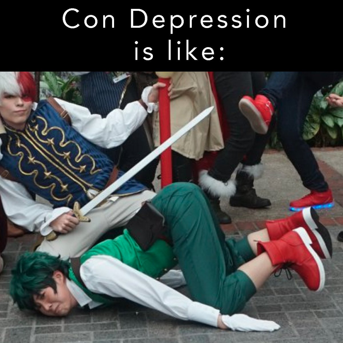 Zungiebungie's tweet photo. I can't believe I found this again
sadly it happens so many time 😂😂😂

#meme #condepression #postcon #katsucon #deku #misscon #bnha #cosplay https://t.co/OIKWaN9mey