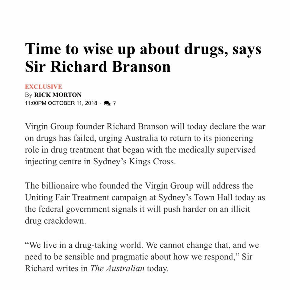 RichardDiNatale's tweet photo. Drug use is a health issue and needs to be treated like one @richardbranson #FairTreatmentAU https://t.co/JNfVDVU3Wi