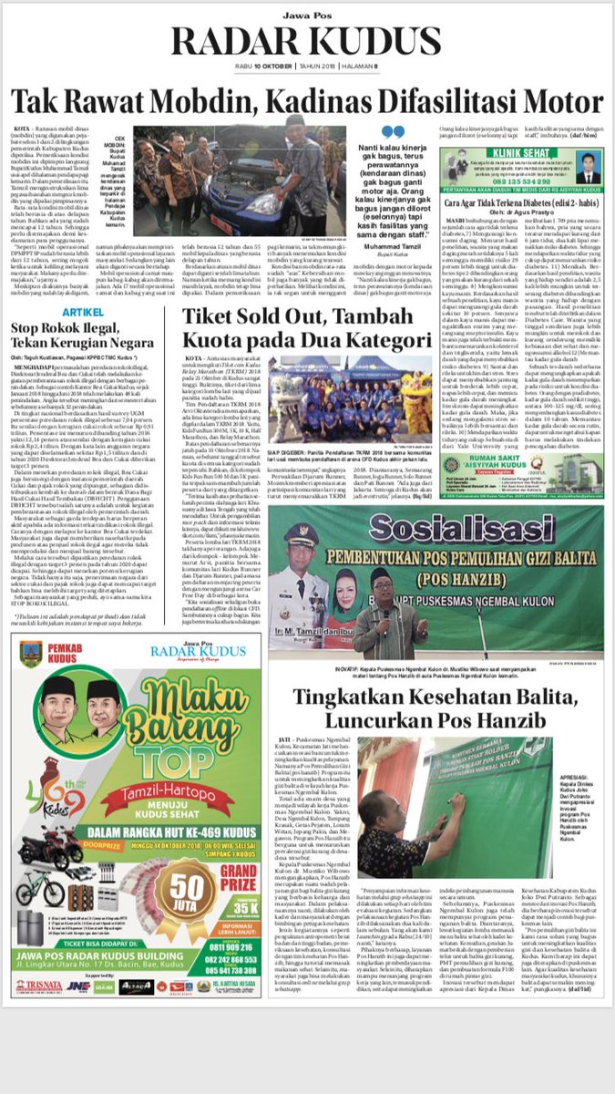 tkrm2018's tweet image. Radar Kudus, 10 Oktober 2018
Antusias masyarakat mengikuti #TKRM2018 pada 21 Oktober 2018 di Kudus sangat tinggi. Buktinya tiket dari 5 kategori lomba lari melalui online dan offline habis sebelum batas pendaftaran lomba ditutup.
Sampai jumpa di Kudus dan terus berlatih!