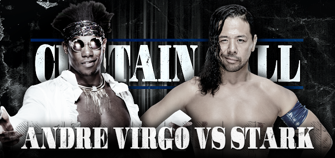 Curtain_Call_18's tweet photo. SSW Jr. Heavyweight Champion, The Stolen Breath, the present and future of professional wrestling... André Virgo takes on a seasoned veteran, The Psychedelic Assassin, the bane of Jacob Senn, the caretaker of the Bonsai Garden, Stark! #CurtainCall https://t.co/wcX1bxQKxO