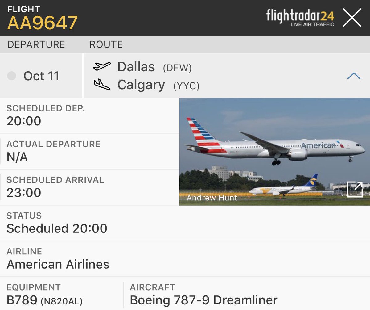 TomPodolec's tweet photo. Update
American Airlines rescue flight #AA9647 being sent to Calgary, with maintenance staff on board, from Dallas shortly. #AA263 passengers are planned to spend the night in Calgary and continue journey to Beijing tomorrow in the replacement aircraft.
📷@gurmeetjsingh https://t.co/v4QsMtaFMg