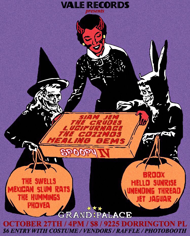 vale_records's tweet photo. Our 4th annual Halloween event SPOOPY IV will be at the Grand Palace in Arleta on Saturday October 27th! 🎃 Retweet this post for a chance to win free entry for you and a friend. Winner will be chosen on Friday October 26th 👻 https://t.co/O3qApoibza