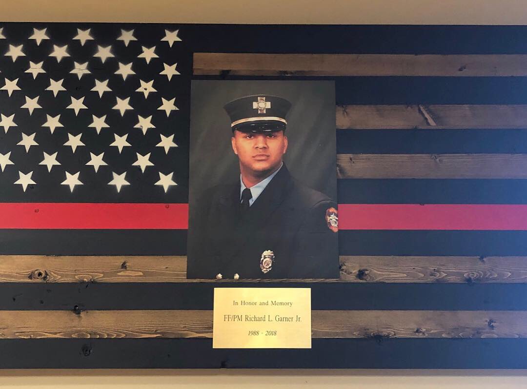IAFF311's tweet photo. @madisonpolice presented us with a handmade flag to honor FF/PM Richard Garner who passed away earlier this year. #garnerflow #LODD @MadisonWIFire https://t.co/aEIIeqh6a6