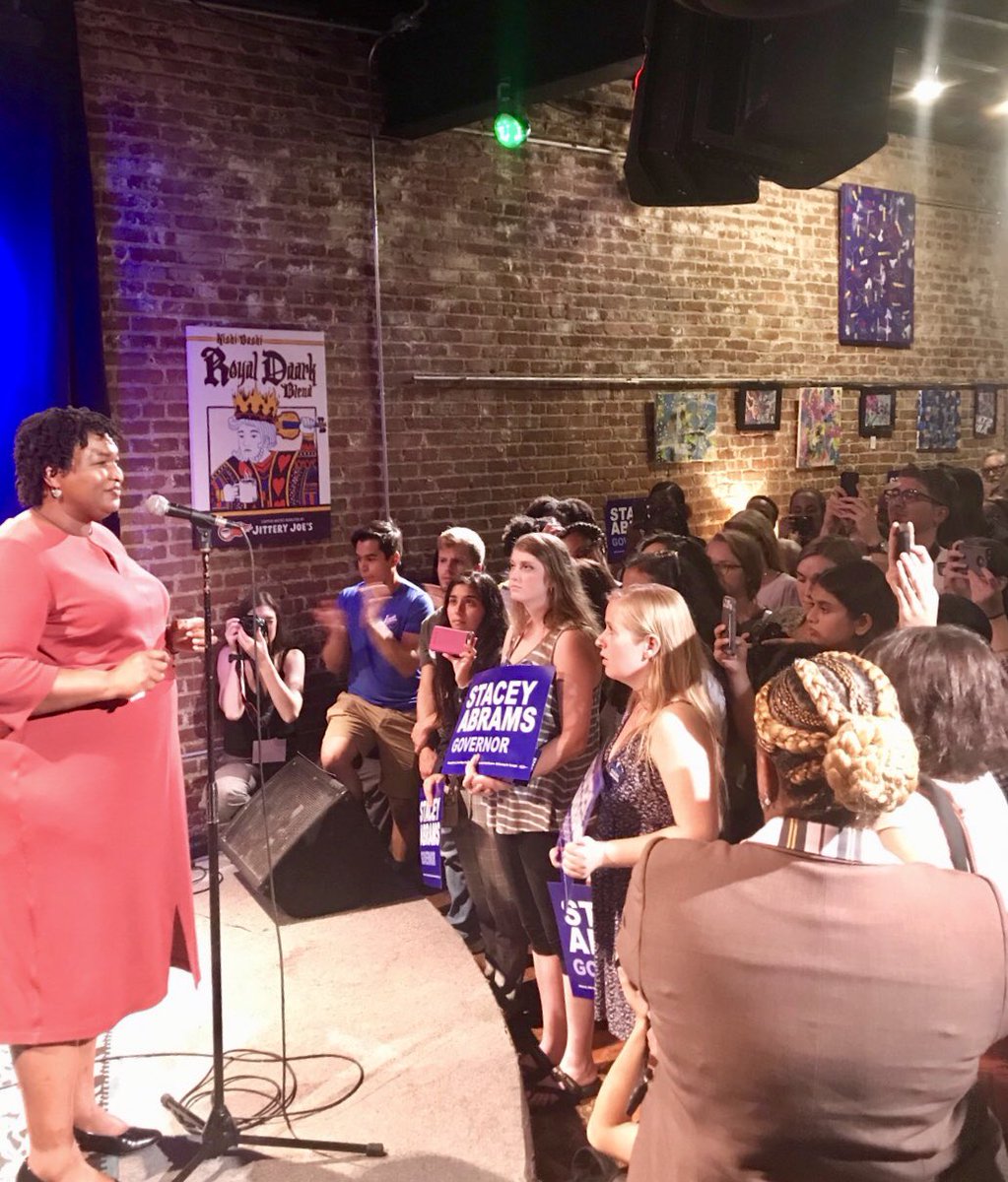 staceyabrams's tweet photo. Excited to be back in Athens tonight to share my vision for Georgia! This packed house is ready to lead our state forward – so let's get it done. #gapol https://t.co/cSGSlwrRwa
