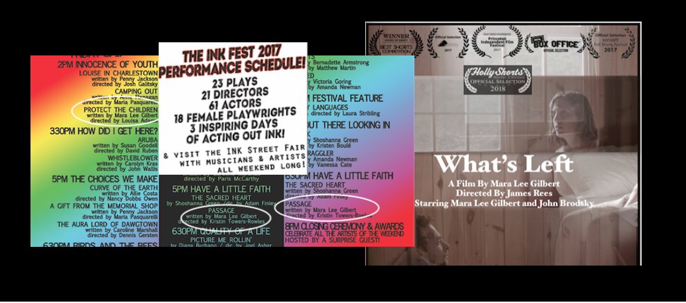 MaraLeeGilbert's tweet photo. Celebrating my work over the past year as I redevelop my play, #Passage &amp; work on a new piece (for stage right now). Excited to keep everyone updated! #actorslife #writerslife @2centstheatre #inkfest17 @HollyShorts @prindiefest @NYWIFT @CineArtistry @DigitalTicketTV @bestshorts https://t.co/XJCuupge9U