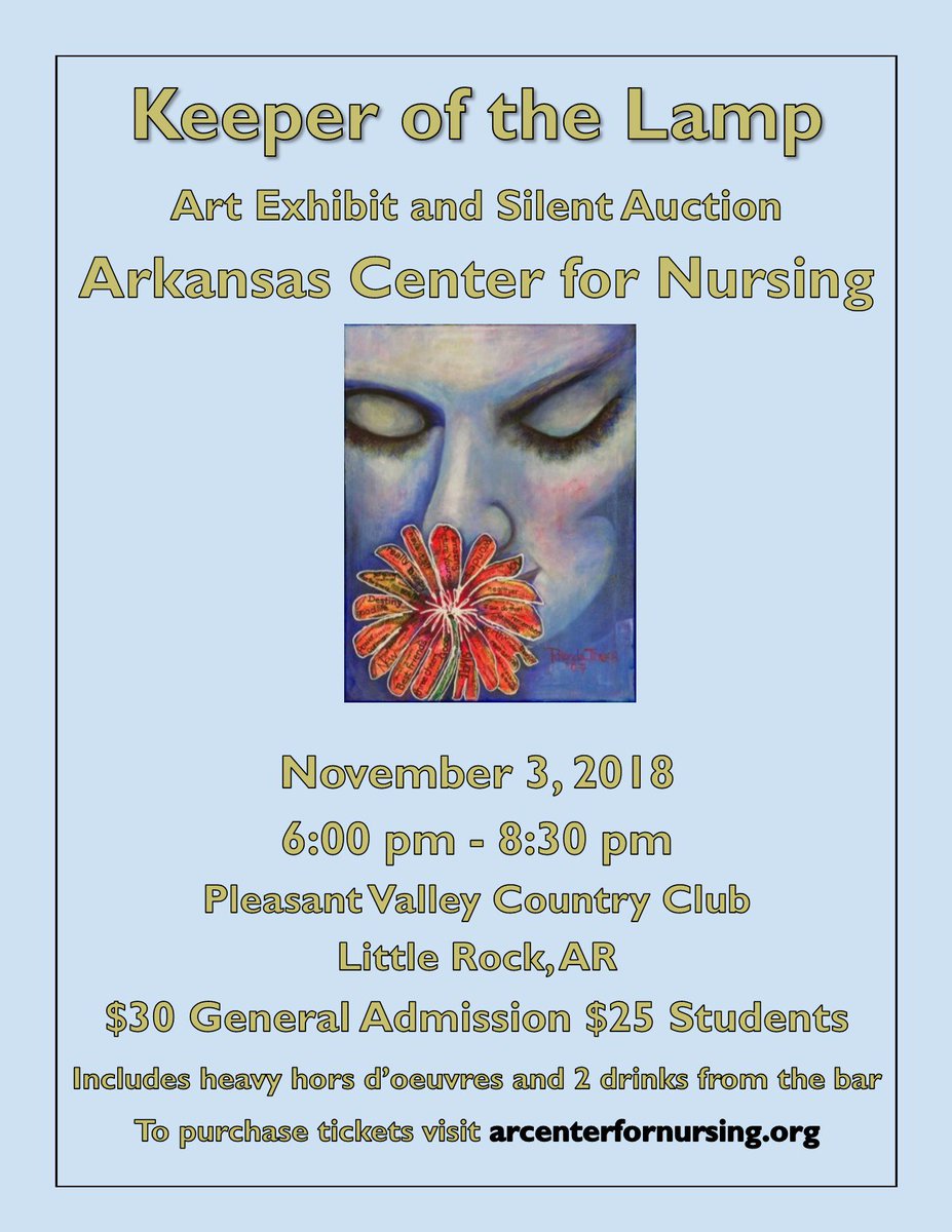 ArkansasNursing's tweet photo. Don't forget to purchase your tickets to the 2nd Annual Keeper of the Lamp Art Exhibit and Silent Auction. Tickets can be purchased on our website at https://t.co/piKgpe4gl3 https://t.co/QVpmTmLgKa