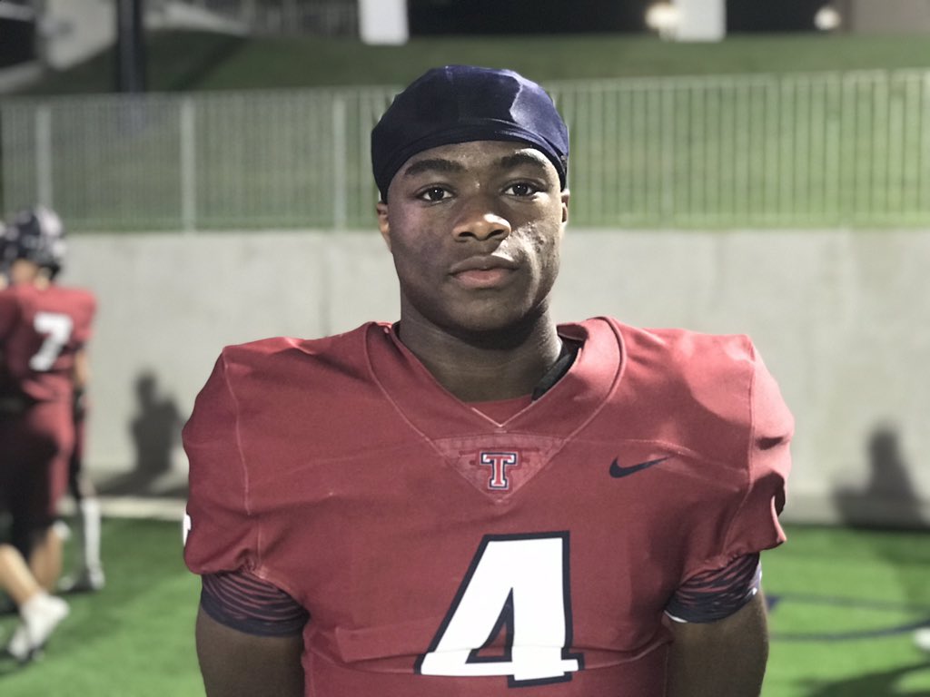 R_Brauninger's tweet photo. Big night from 2021 Katy Tompkins QB Jalen Milroe. Got hot in the second half and looked good with the zone read game. Reminds me a little bit of Kellen Mond early in his career. https://t.co/qtvQpOxOHS