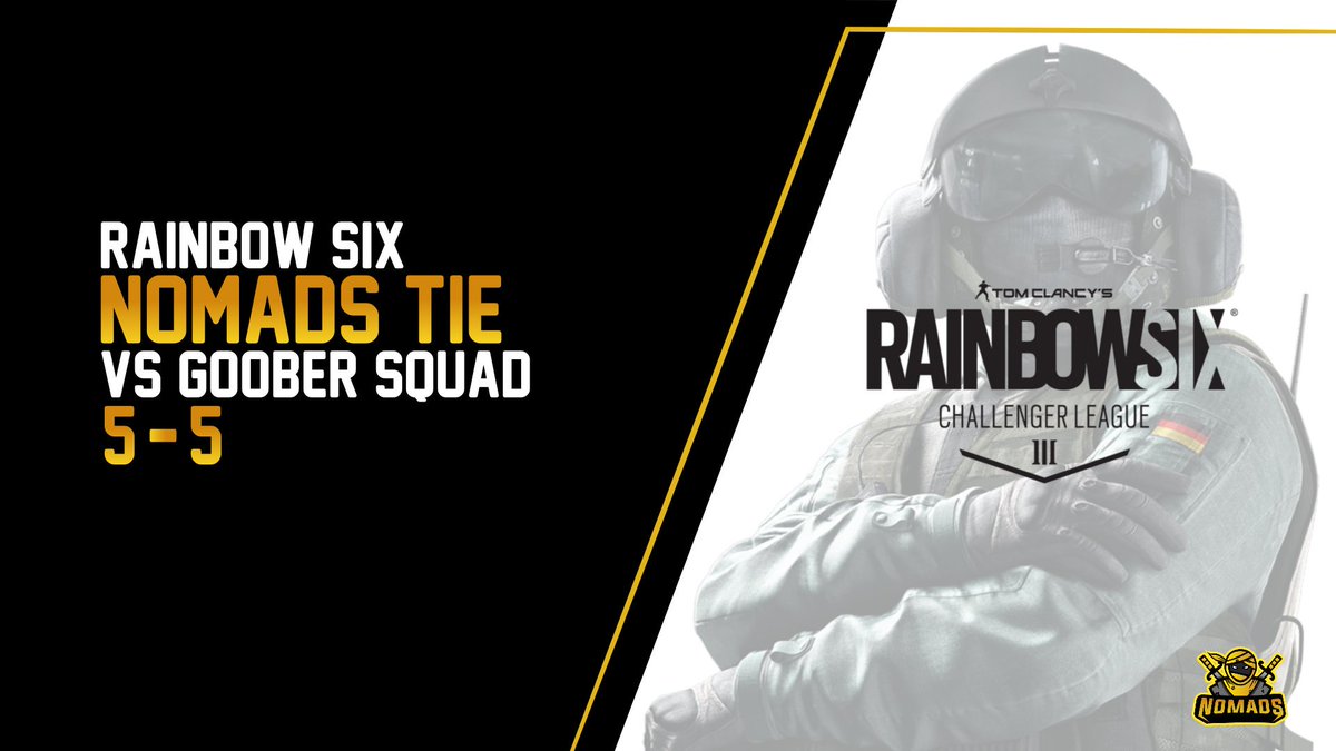 NomadsGG's tweet photo. #NmDR6 draw against #GooberSquad 5-5 in tonight's @ESLRainbowSix challenger league! Second match of the night is up next against @TeamSiNisterGG https://t.co/b9BLbLQBzU https://t.co/ylmgYBAcme #NomadsWillRise #Nomads https://t.co/oijHqXmFPO